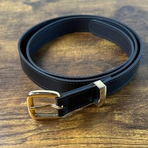 Elegant Black Vegan Leather Belt with Gold Buckle